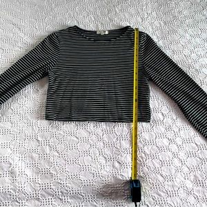 Hunter green & white striped long sleeve crop top